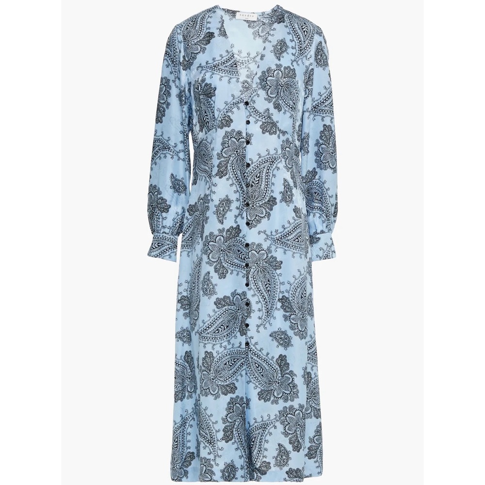 SANDRO Beane printed satin-jacquard midi dress